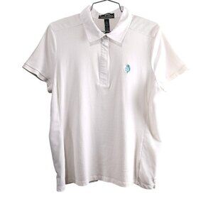 L-RL RALPH LAUREN ACTIVE Women’s Vintage White Cotton Tee Polo Shirt Top